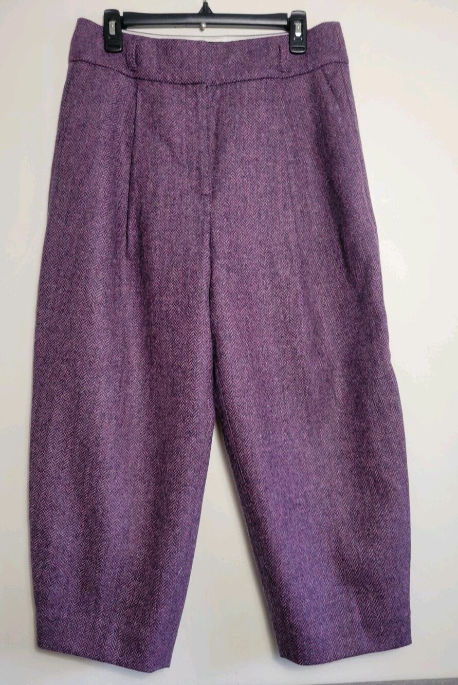 J.Crew Women’s Parke 100% MoonWool Tweed Pants Size 10Purple Herringbone Balloon